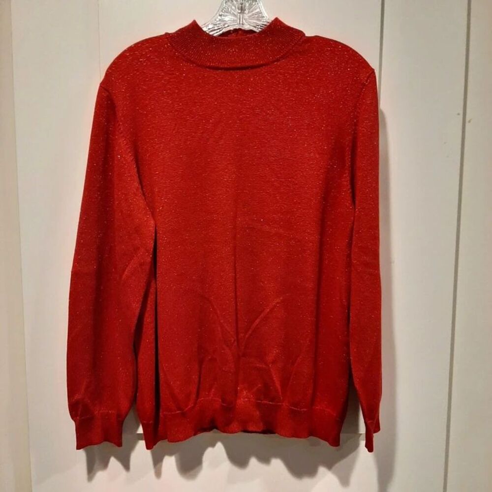 Draper's and Damon's Plus 1X Shimmering Red Pullover Long Sleeve Knit Sweater